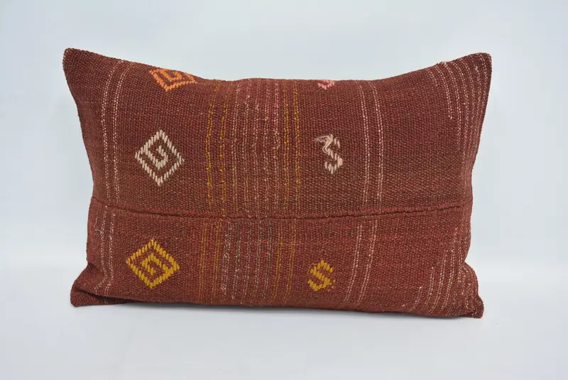 Cushion Cover, Kilim Pillow, Boho Pillow Sham Cover, 16x24 Red Pillow Case, Ethnical Kilim Rug Pillow, Bolster Throw Pillow Case - 1