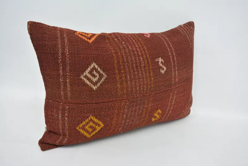 Cushion Cover, Kilim Pillow, Boho Pillow Sham Cover, 16x24 Red Pillow Case, Ethnical Kilim Rug Pillow, Bolster Throw Pillow Case - 3