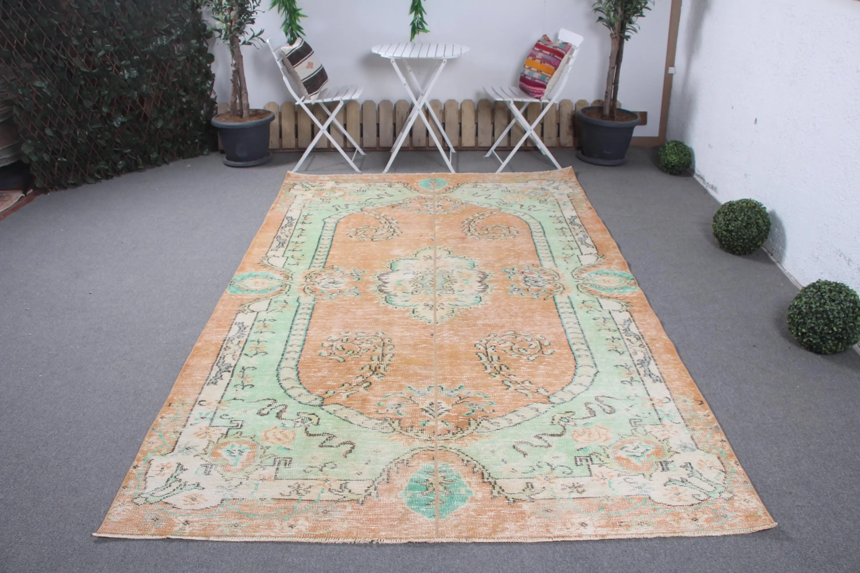 Vintage türkischer Teppich, 5,8x9,4 ft großer Teppich, orange grüner abstrakter Wollteppich - 1