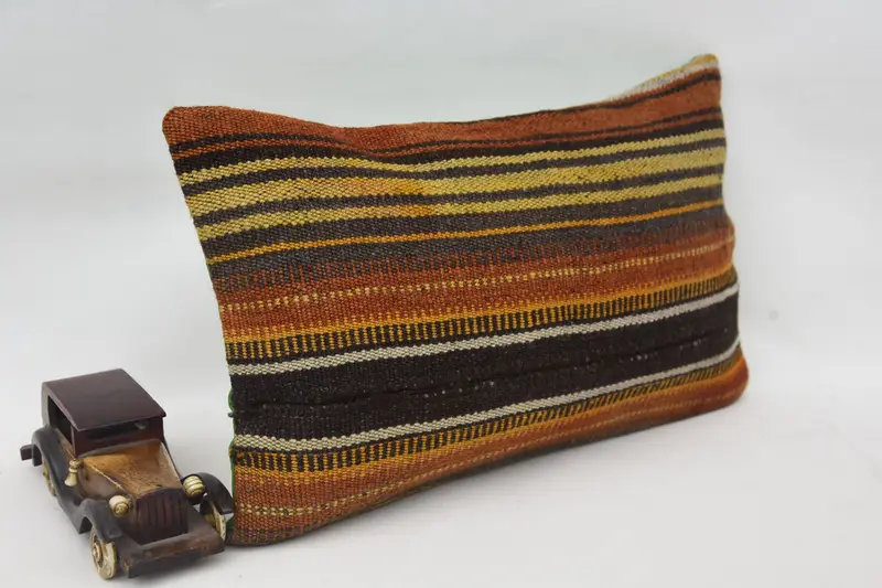 Pillow for Couch, Ikat Pillow Sham, Throw Kilim Pillow, Cushion, Boho Pillow Sham Cover, Ikat Cushion Cover, 12x20 Orange Cushion Cover - 2