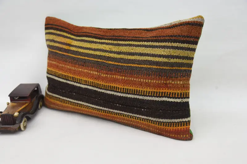 Pillow for Couch, Ikat Pillow Sham, Throw Kilim Pillow, Cushion, Boho Pillow Sham Cover, Ikat Cushion Cover, 12x20 Orange Cushion Cover - 3
