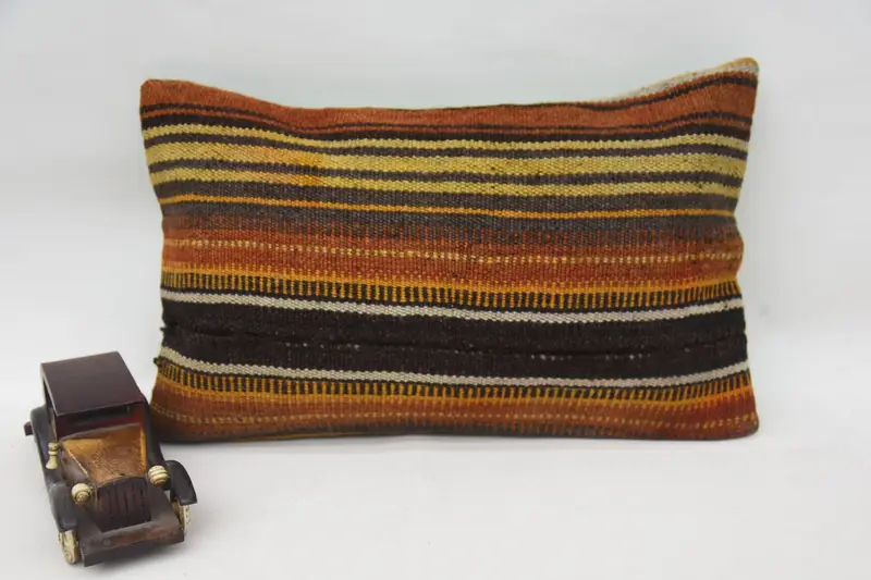 Pillow for Couch, Ikat Pillow Sham, Throw Kilim Pillow, Cushion, Boho Pillow Sham Cover, Ikat Cushion Cover, 12x20 Orange Cushion Cover - 1