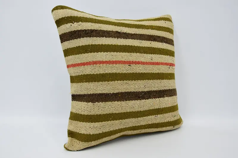 Hippie Throw Pillow Case, Kilim Rug Pillow Sham, 18x18 Beige Pillow Case, Cushion Case, Kilim Pillow, Turkish Pillow, Pillow for Couch - 3