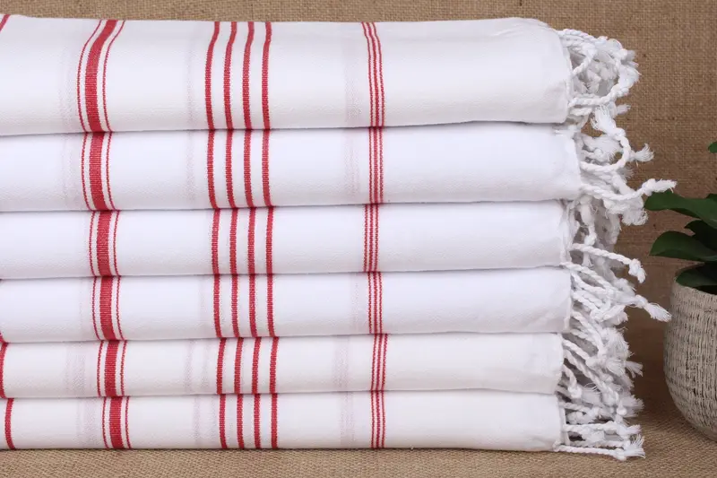 Toalla de playa personalizada a rayas rojas, algodón orgánico turco, 40x71 pulgadas