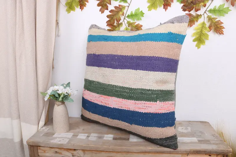 Pillow Case, Ethnical Kilim Rug Pillow, Customized Pillow, Vintage Kilim Pillow, 20x20 Blue Cushion Cover, Gift Pillow, Ikat Cushion Cover - 4
