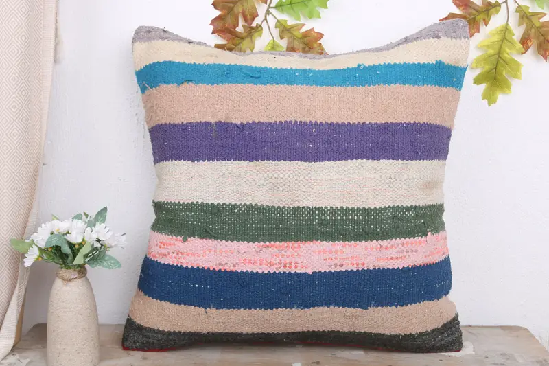 Pillow Case, Ethnical Kilim Rug Pillow, Customized Pillow, Vintage Kilim Pillow, 20x20 Blue Cushion Cover, Gift Pillow, Ikat Cushion Cover - 2