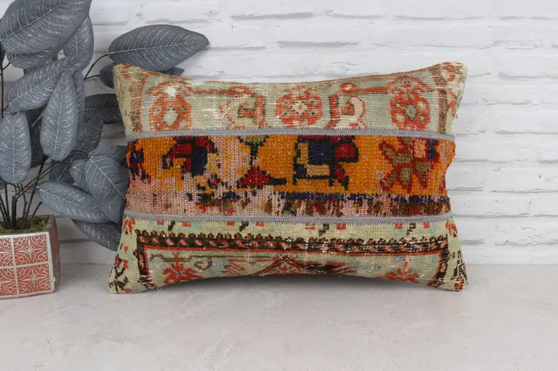 Home Decor Pillow, Kilim Pillow, 16x24 Orange Cushion Case, Oriental Pillow Cover, Cushion Case, Living Room Throw Cushion, Throw Kilim Pillow - 1