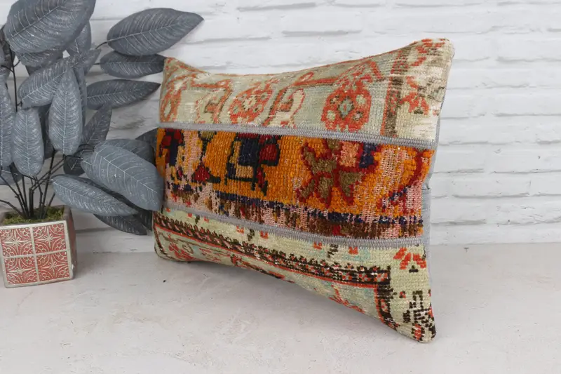 Home Decor Pillow, Kilim Pillow, 16x24 Orange Cushion Case, Oriental Pillow Cover, Cushion Case, Living Room Throw Cushion, Throw Kilim Pillow - 4