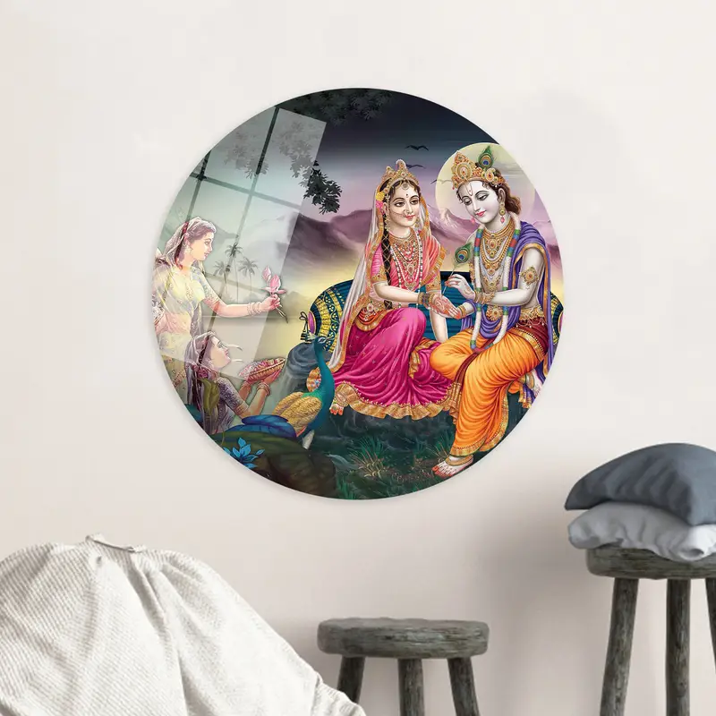 神聖なラダ・クリシュナ キャンバス: プリント キャンバス上のインドの伝統的なアート