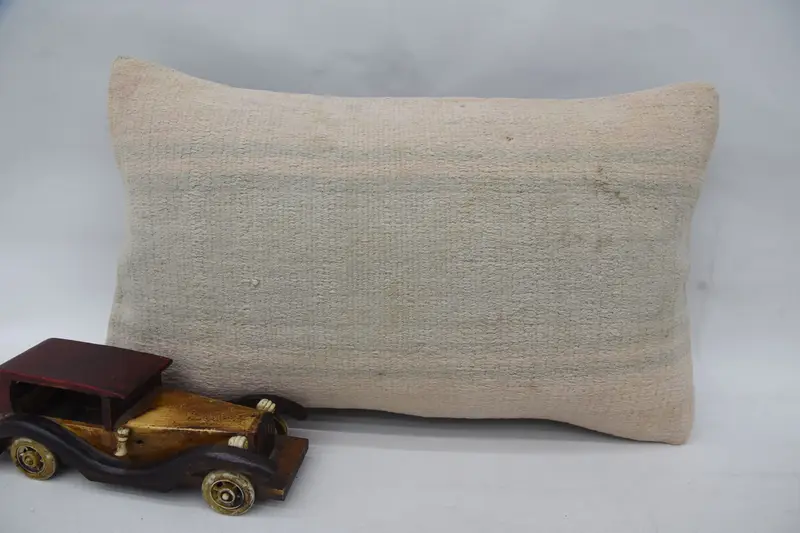 Gestreifter Beige Vintage Kissenbezug, marokkanischer 12x20 Zoll Wollkissenbezug - 1