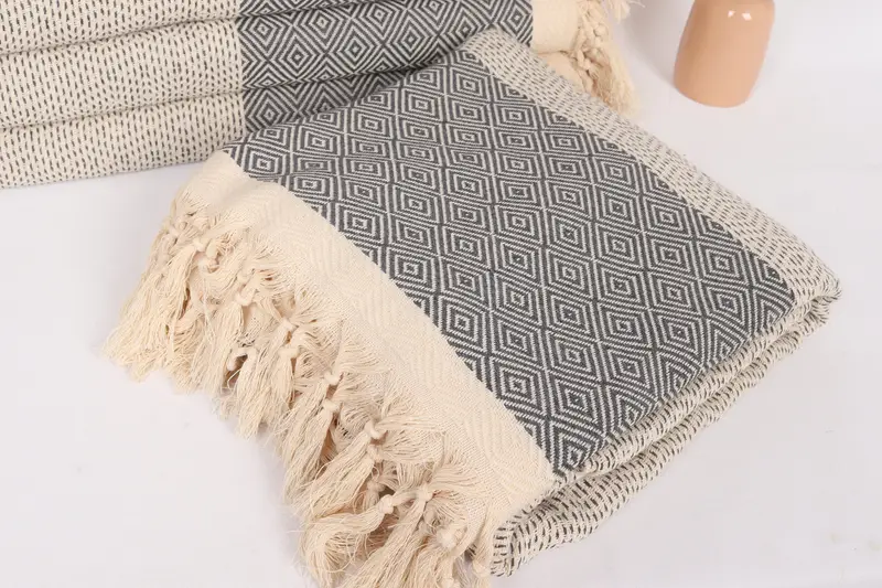 Family Gift Basket, Boho Throw Blankets, Organic Beach Blanket, Decorative Blanket, Birthday Gift, Tablecloth, 104x80 Cotton Diamond Towel - 5