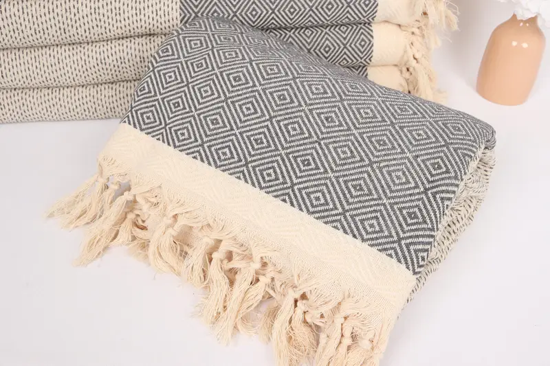 Family Gift Basket, Boho Throw Blankets, Organic Beach Blanket, Decorative Blanket, Birthday Gift, Tablecloth, 104x80 Cotton Diamond Towel - 4