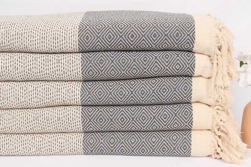 Family Gift Basket, Boho Throw Blankets, Organic Beach Blanket, Decorative Blanket, Birthday Gift, Tablecloth, 104x80 Cotton Diamond Towel - 3