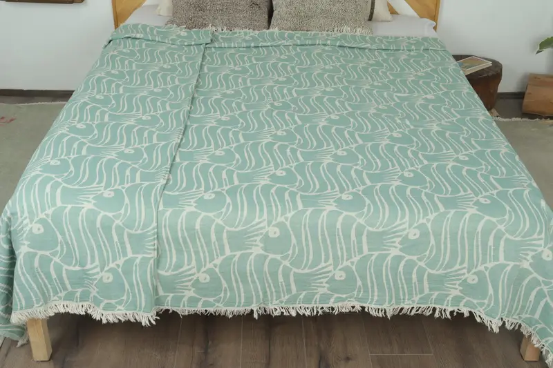 Turkish Blanket, Best Friend Wedding Gift, 70x60 Cotton Fish Design Towel, Bachelorette Gifts, Boho Throw Blankets, Home Decor Blankets - 8