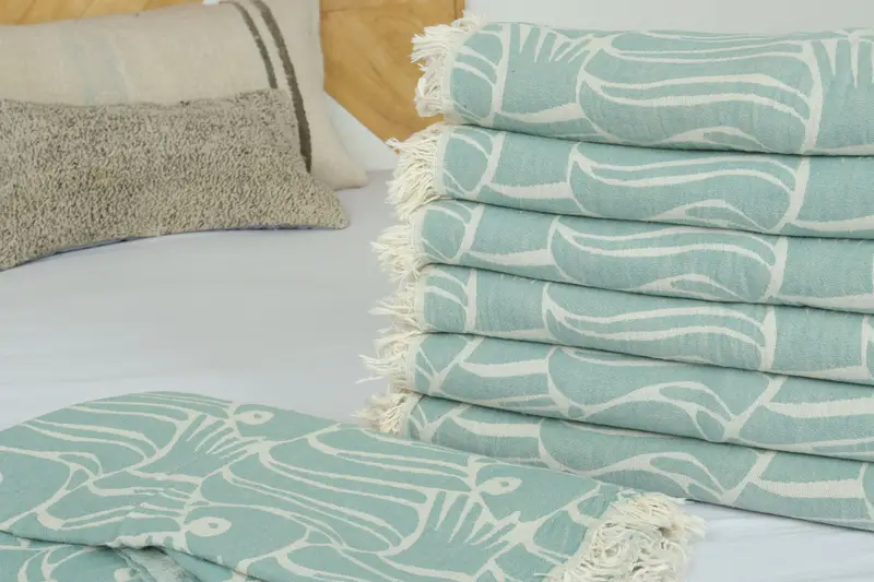 Turkish Blanket, Best Friend Wedding Gift, 70x60 Cotton Fish Design Towel, Bachelorette Gifts, Boho Throw Blankets, Home Decor Blankets - 3