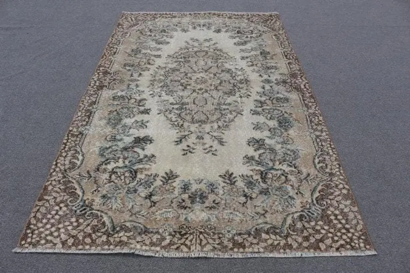 Eleganter beigefarbener Ikat-Teppich, 1,5 x 2,5 m, schickes Dekor