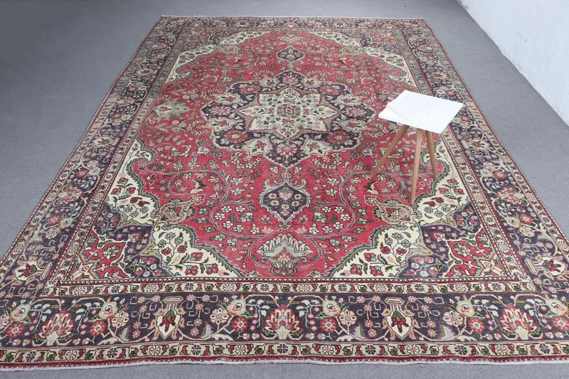 El Yapımı Kırmızı ve Mavi Puantiyeli Halı, 0.8x13 ft