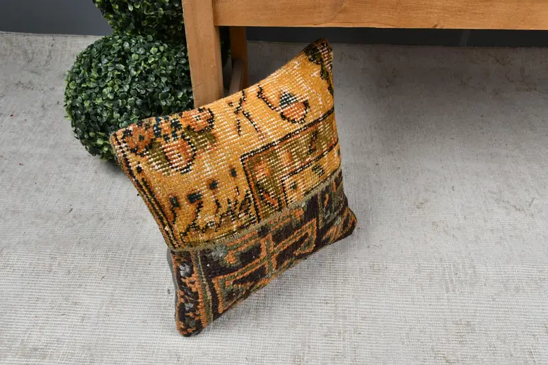 Boho Pillow Sham Cover, Vintage Pillow, 14x14 Blue Pillow, Handmade Rug Seat Pillow Case, Ethnical Kilim Rug Pillow, Cushion Cover - 7