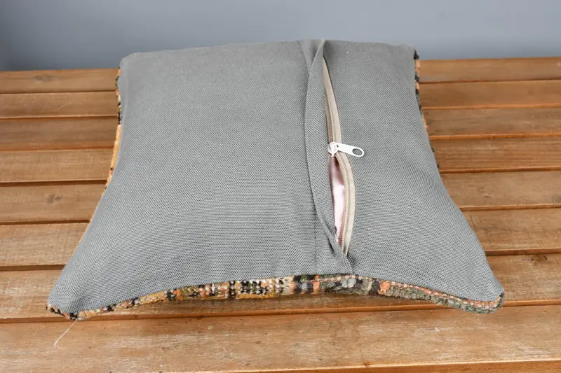 Boho Pillow Sham Cover, Vintage Pillow, 14x14 Blue Pillow, Handmade Rug Seat Pillow Case, Ethnical Kilim Rug Pillow, Cushion Cover - 5