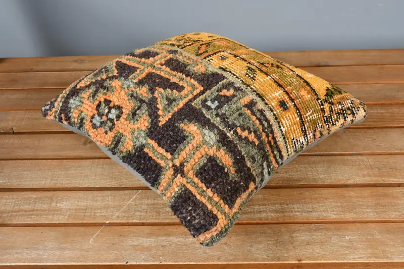 Boho Pillow Sham Cover, Vintage Pillow, 14x14 Blue Pillow, Handmade Rug Seat Pillow Case, Ethnical Kilim Rug Pillow, Cushion Cover - 2