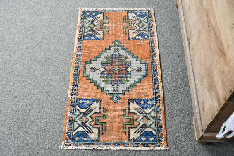 手作りのオレンジグリーンサウスウェスタンラグ、1.6x3フィート