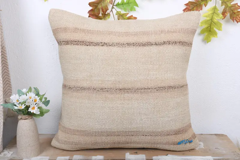 Pillow, Kilim Cushion Sham, Handmade Kilim Cushion, Turkish Kilim Pillow, Sofa Pillow, 20x20 Beige Cushion Case, Vintage Kilim Pillow Cushion Case - 2