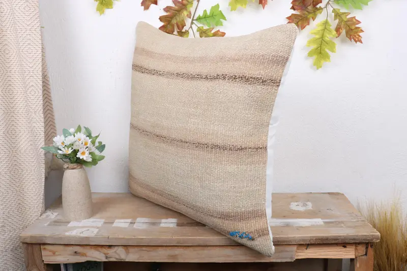 Pillow, Kilim Cushion Sham, Handmade Kilim Cushion, Turkish Kilim Pillow, Sofa Pillow, 20x20 Beige Cushion Case, Vintage Kilim Pillow Cushion Case - 4