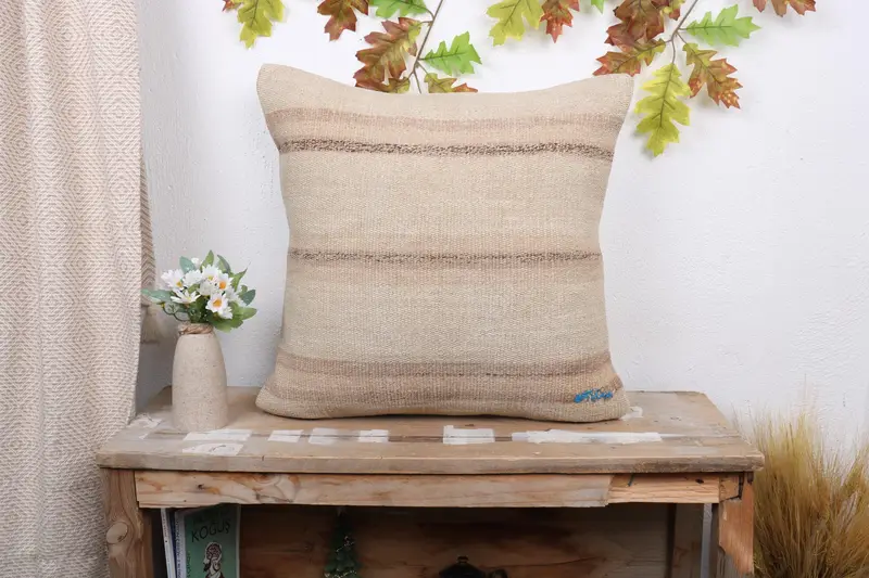 Pillow, Kilim Cushion Sham, Handmade Kilim Cushion, Turkish Kilim Pillow, Sofa Pillow, 20x20 Beige Cushion Case, Vintage Kilim Pillow Cushion Case - 1