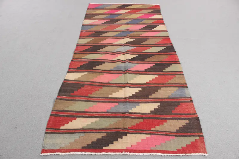 Kırmızı Pembe Kareli Halı, 110x240 cm Zarif Dekor