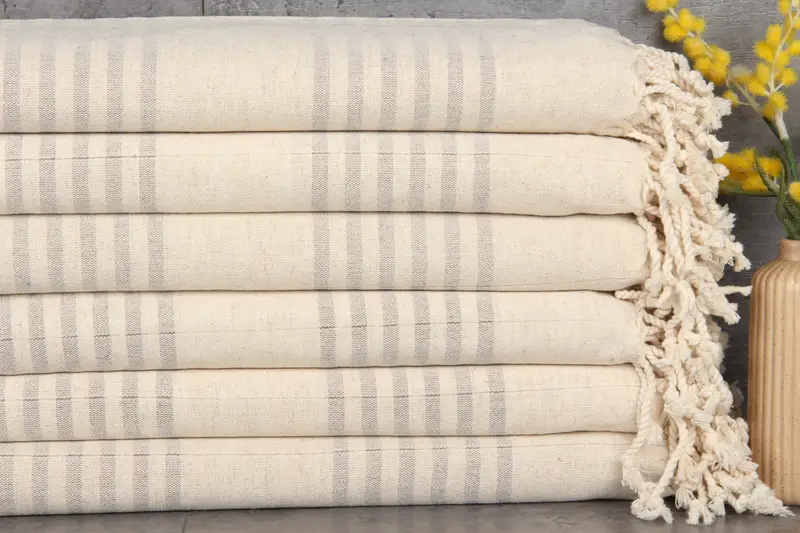 Personalized Beach Towel Custom Brown Striped Linen Towel, 40x71 Inches