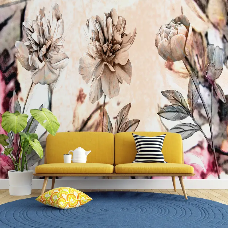 Paper Wall Art ,Abstract Wallpaper,Peony Wall Poster,Modern Wall Paper,Flower Wall Mural,Bright Wall Paper,Botanical Wall Decor, - 5