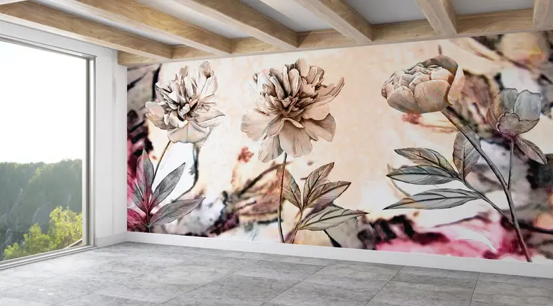 Paper Wall Art ,Abstract Wallpaper,Peony Wall Poster,Modern Wall Paper,Flower Wall Mural,Bright Wall Paper,Botanical Wall Decor, - 6