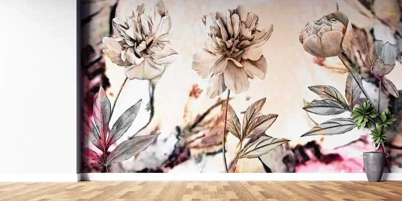 Paper Wall Art ,Abstract Wallpaper,Peony Wall Poster,Modern Wall Paper,Flower Wall Mural,Bright Wall Paper,Botanical Wall Decor, - 4