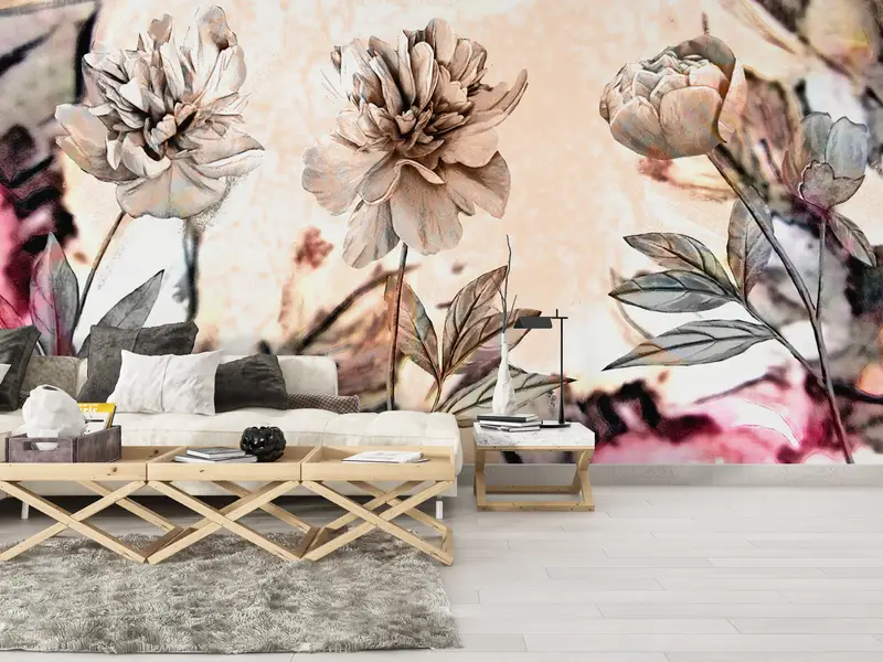 Paper Wall Art ,Abstract Wallpaper,Peony Wall Poster,Modern Wall Paper,Flower Wall Mural,Bright Wall Paper,Botanical Wall Decor, - 7