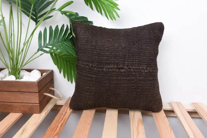 Antique Pillows, Pillow Cover, Art Deco Pillow Cover, 14x14 Brown Pillow Cover, Turkish Pillow, Throw Kilim Pillow, Bright Cushion - 1