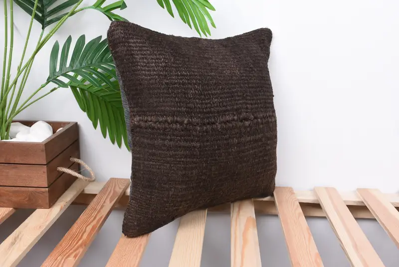 Antique Pillows, Pillow Cover, Art Deco Pillow Cover, 14x14 Brown Pillow Cover, Turkish Pillow, Throw Kilim Pillow, Bright Cushion - 4