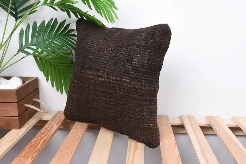 Antique Pillows, Pillow Cover, Art Deco Pillow Cover, 14x14 Brown Pillow Cover, Turkish Pillow, Throw Kilim Pillow, Bright Cushion - 5