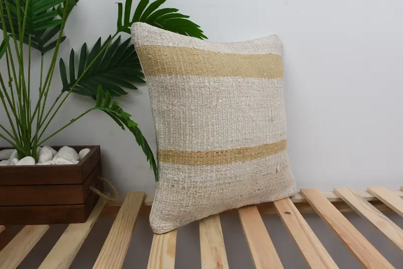 16x16 White Cushion, Ethnical Kilim Rug Pillow, Turkish Pillow, Handmade Kilim Cushion, Lounge Throw Cushion Case, Bright Cushion, Cushion - 4