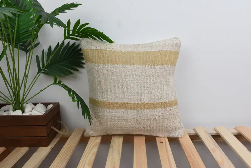 16x16 White Cushion, Ethnical Kilim Rug Pillow, Turkish Pillow, Handmade Kilim Cushion, Lounge Throw Cushion Case, Bright Cushion, Cushion - 1