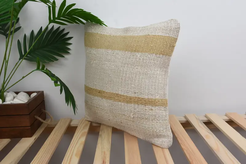 16x16 White Cushion, Ethnical Kilim Rug Pillow, Turkish Pillow, Handmade Kilim Cushion, Lounge Throw Cushion Case, Bright Cushion, Cushion - 5