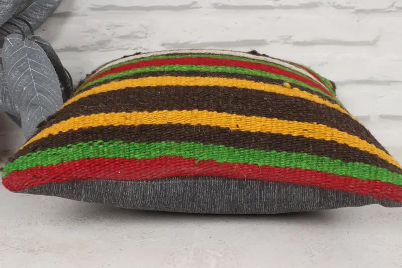 Ethnical Kilim Rug Pillow, 14x14 Green Cushion Cover, Living Room Throw Cushion Case, Pillow, Handmade Kilim Cushion, Antique Pillows - 5