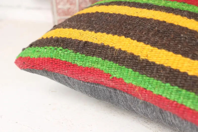 Ethnical Kilim Rug Pillow, 14x14 Green Cushion Cover, Living Room Throw Cushion Case, Pillow, Handmade Kilim Cushion, Antique Pillows - 7