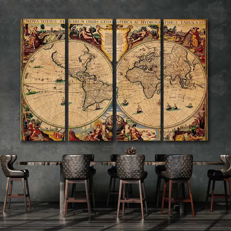 Vintage World Map, World Map Poster, Antique Style World Map, Noua Totius Terrarum, Old World Map, Large Wall Decor, Wall Map , Map Canvas - 2