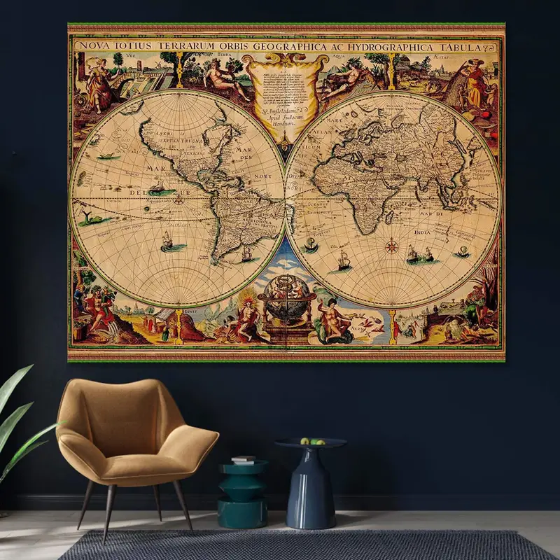 Vintage World Map, World Map Poster, Antique Style World Map, Noua Totius Terrarum, Old World Map, Large Wall Decor, Wall Map , Map Canvas - 1