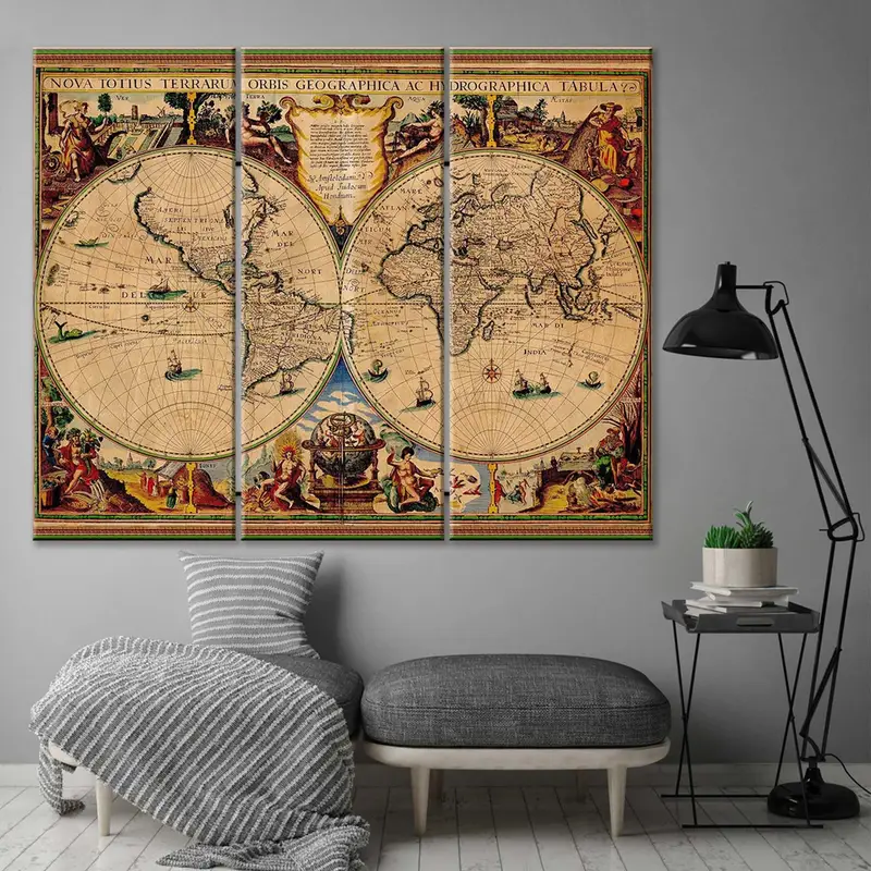 Vintage World Map, World Map Poster, Antique Style World Map, Noua Totius Terrarum, Old World Map, Large Wall Decor, Wall Map , Map Canvas - 5