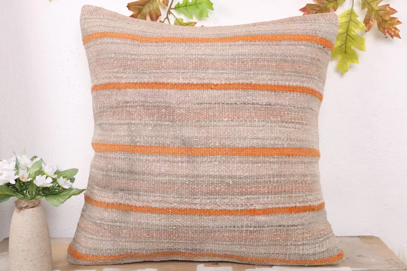 Antique Pillows, Kilim Pillow Cover, Pillow Cover, Ethnical Kilim Rug Pillow, Outdoor Patio Pillow Case, 20x20 Orange Cushion Case - 2