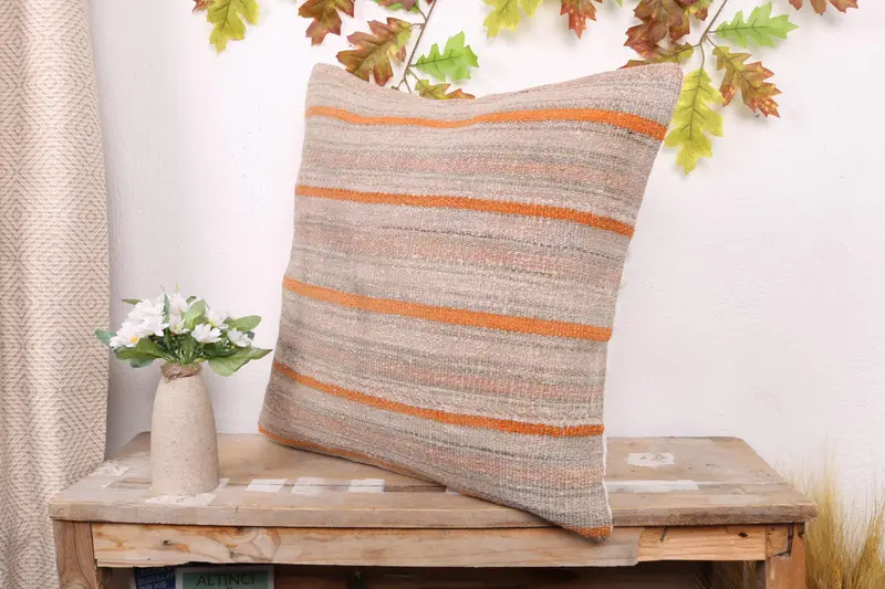 Antique Pillows, Kilim Pillow Cover, Pillow Cover, Ethnical Kilim Rug Pillow, Outdoor Patio Pillow Case, 20x20 Orange Cushion Case - 4