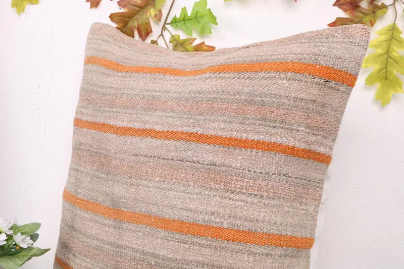 Antique Pillows, Kilim Pillow Cover, Pillow Cover, Ethnical Kilim Rug Pillow, Outdoor Patio Pillow Case, 20x20 Orange Cushion Case - 5