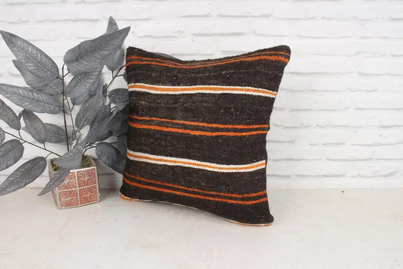 Pillow, Bed Pillow Case, Home Decor Pillow, 18x18 Brown Pillow Sham, Customized Cushion Case, Vintage Kilim Pillow, Interior Designer Pillow - 4
