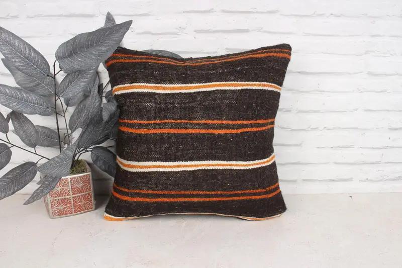 Pillow, Bed Pillow Case, Home Decor Pillow, 18x18 Brown Pillow Sham, Customized Cushion Case, Vintage Kilim Pillow, Interior Designer Pillow - 1